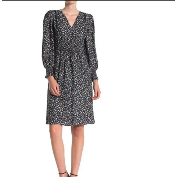 Rebecca Taylor Zelma Floral Silk Dress Size 8 Black Blue Pink V‑Neck Long Sleeve - Picture 1 of 15